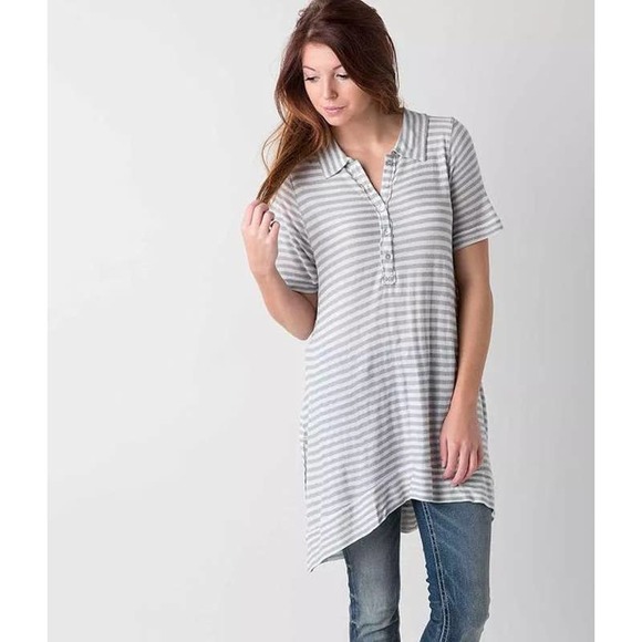 We the Free People‎ Small Tunic Striped Henley Top Gray White Knit Pearl 407 - Picture 3 of 10